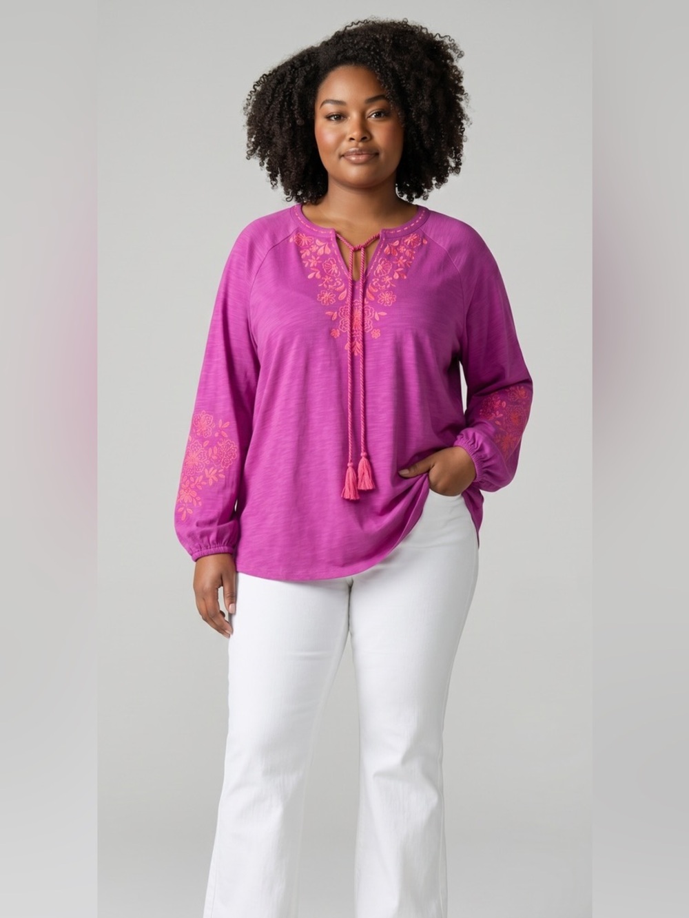 Belle Boho Kim Gravel Lotus Sunrise Womens 4X Embroidered Tunic Top Berry Boho
